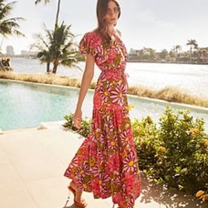 SWF Women's Floral One-Shoulder Puff Sleeve Maxi Dress